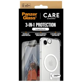 PanzerGlass Flagship 3-in-1 Set (transparent/weiß, iPhone 16e, MagSafe, EasyAligner)