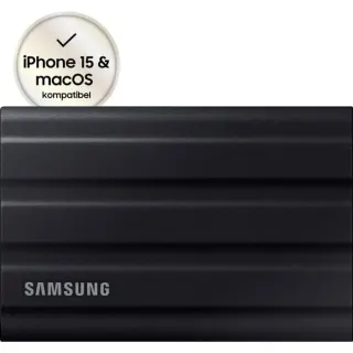 Samsung Portable SSD T7 Shield 2 TB, Externe SSD (schwarz, USB-C 3.2 Gen 2 (10 Gbit/s), extern)