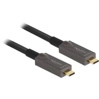 DeLOCK Aktives Optisches USB-C 4K Video + Daten + PD Kabel (schwarz, 15 Meter, PD 60 Watt)