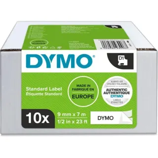 Dymo D1 ORIGINAL Schriftband VORTEILSPACK, schwarz auf weiß, 9mm x 7m (10 Stück, 2093096)