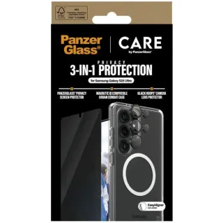 PanzerGlass Flagship 3-in-1 Privacy Set (transparent/weiß, Samsung Galaxy S25 Ultra, QI-kompatibel, EasyAligner)