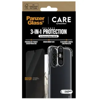 PanzerGlass Flagship 3-in-1 Privacy Set (transparent/weiß, Samsung Galaxy A36 5G, QI-kompatibel, EasyAligner)