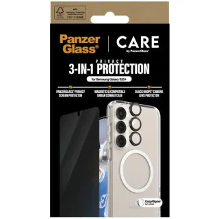 PanzerGlass Flagship 3-in-1 Privacy Set (transparent/weiß, Samsung Galaxy S25+, QI-kompatibel, EasyAligner)