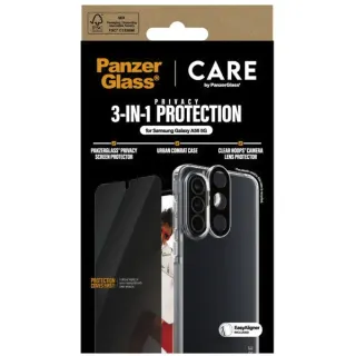 PanzerGlass Flagship 3-in-1 Privacy Set (transparent/weiß, Samsung Galaxy A56 5G, QI-kompatibel, EasyAligner)