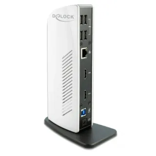 DeLOCK USB Dockingstation Dual HDMI Full-HD / USB 3.2 / LAN / Audio (schwarz/weiß)
