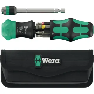 Wera Kraftform Kompakt 26 RA-R mit Tasche, Bit-Satz (schwarz/grün, 6-teilig, 1/4", mit Ratschenfunktion und Rapidaptor Schnellwechselfutter)