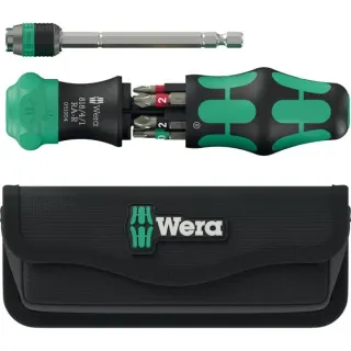 Wera Kraftform Kompakt 20 RA-R mit Tasche, Bit-Satz (schwarz/grün, 6-teilig, 1/4", mit Ratschenfunktion und Rapidaptor Schnellwechselfutter)
