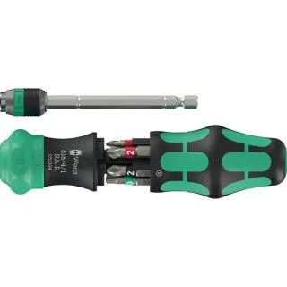 Wera Kraftform Kompakt 20 RA-R, Bit-Satz (schwarz/grün, 6-teilig, 1/4", mit Ratschenfunktion und Rapidaptor Schnellwechselfutter)