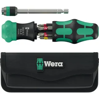 Wera Kraftform Kompakt 25 RA-R mit Tasche, Bit-Satz (schwarz/grün, 6-teilig, 1/4", mit Ratschenfunktion und Rapidaptor Schnellwechselfutter)