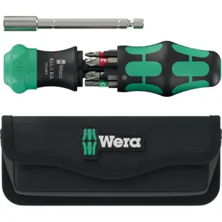 Wera Kraftform Kompakt 28 RA mit Tasche, Bit-Satz (schwarz/grün, 6-teilig, 1/4", mit Ratschenfunktion und Edelstahl-Bithalter)
