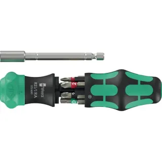 Wera Kraftform Kompakt 28 RA 1, Bit-Satz (schwarz/grün, 6-teilig, 1/4", mit Ratschenfunktion und Edelstahl-Bithalter)