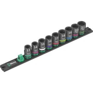 Wera Nuss-Magnetleiste C Impaktor 1 Steckschlüsseleinsatz-Satz 1/2" (schwarz/grün, 9‑teilig, für Schlagschrauber)
