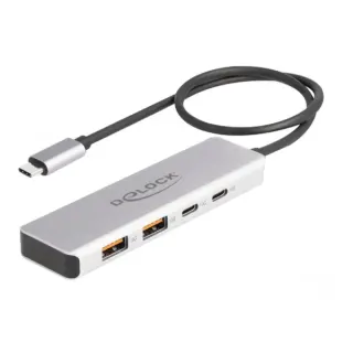 DeLOCK USB 10 Gbps USB Type-C Hub mit 2 x USB Typ-A und 2 x USB Type-C, USB-Hub (grau)
