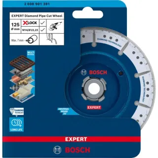 Bosch Professional X-LOCK Diamanttrennscheibe EXPERT Diamond Pipe Cut Wheel, Ø 125mm (Bohrung 22,23mm)