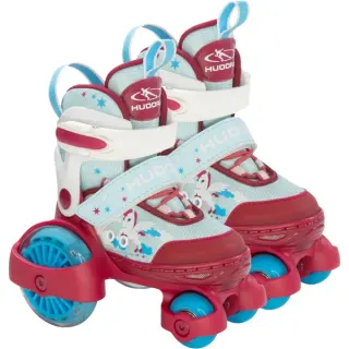 HUDORA Rollschuh My First Quad LED Gr. 26-29, Rollschuhe (rot/hellblau, mit LED-Beleuchtung)