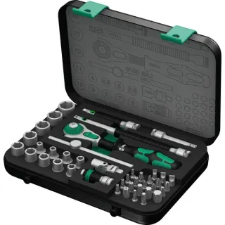 Wera Zyklop Speed-Knarrensatz 8100 SA 2, 1/4", Werkzeug-Set (schwarz/grün, 42-teilig, Speed-Knarre mit schwenkbarem Kopf)