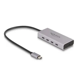 DeLOCK DeLock USB 10 Gbps USB Type-C Hub mit 4 x USB Type-C + 1 x USB Type-C PD 85 Watt, USB-Hub (grau)
