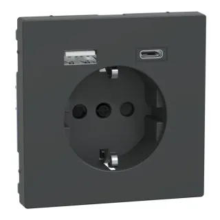Merten Schutzkontakt Steckdose mit USB Ladegerät Typ MEG2367-6034, Unterputz, 16 Ampere, 250 Volt (anthrazit, Retail)