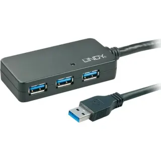 Lindy USB 3.2 Gen 1 Aktivhub Pro, USB-A Stecker > 3x USB-A Buchse, USB-Hub (schwarz, 10 Meter)