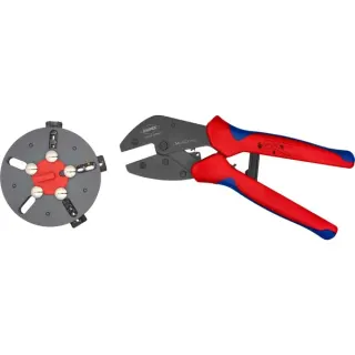 KNIPEX MultiCrimp 97 33 01, mit Wechselmagazin, Crimpzange (rot/blau, inkl. 3 Crimpeinsätzen)