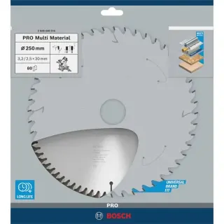 Bosch Professional PRO Multi Material Kreissägeblatt, Ø 250mm, 80Z (Bohrung 30mm, für Kapp- & Gehrungssägen)