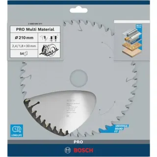 Bosch Professional PRO Multi Material Kreissägeblatt, Ø 210mm, 54Z (Bohrung 30mm, für Handkreissägen)