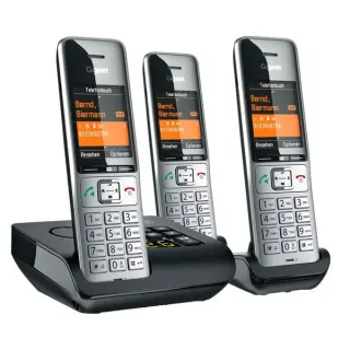 Gigaset COMFORT 500A Trio, analoges Telefon (silber/schwarz, 3 Mobilteile)