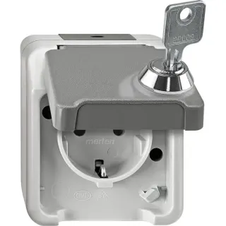 Merten Schutzkontakt-Steckdose Schuko, Aufputz, mit Schraubklemmen, IP44, 16 Ampere, 250 Volt (hellgrau, Retail)