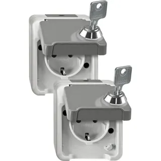 Merten Schutzkontakt-Steckdose Schuko Aufputz mit Schraubklemmen, IP44, 16 Ampere, 250 Volt (hellgrau, Retail)