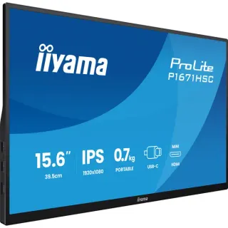 iiyama P1671HSC-B1, LED-Monitor (39.5 cm (15.6 Zoll), schwarz (matt), Portabler Monitor mit USB-C-Dock, Lautsprechern und Lederhülle)