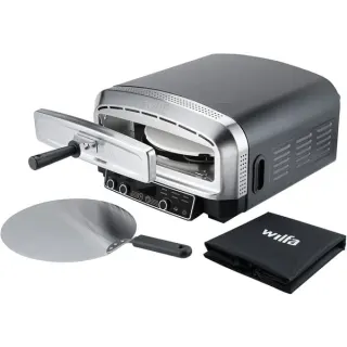 Wilfa CRUST Elektrischer Pizzaofen PO2B-E2200 (schwarz, 2.200 Watt, für Pizzen bis ca. Ø 32cm, rotierender Pizzastein)