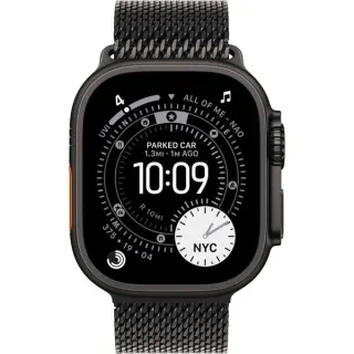 Apple Watch Ultra 3, Smartwatch (schwarz, 49 mm, Milanaise Armband schwarz S, Titangehäuse, Cellular)