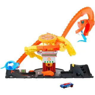 Hot Wheels City Pizza-Kobra-Angriff-Spielset mit Spielzeugauto im Maßstab 1:64, Rennbahn (inkl. 1 Spielzeugauto)