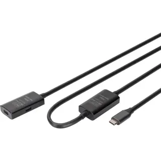 Digitus Aktives USB 3.2 Gen 1 Verlängerungskabel, USB-C Stecker > USB-C Buchse (schwarz, 10 Meter, Repeater Kabel)