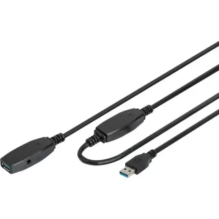 Digitus Aktives USB 3.2 Gen 1 Verlängerungskabel, 10 Meter (schwarz, Repeater Kabel)