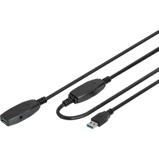 Digitus Aktives USB 3.2 Gen 1 Verlängerungskabel, 15 Meter (schwarz, Repeater Kabel)
