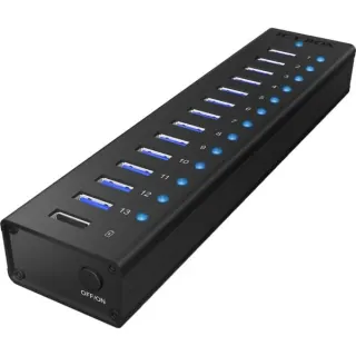 ICY BOX IB-AC6113, USB-Hub (schwarz, 13x USB 3.0, inkl. Ladeanschluss)