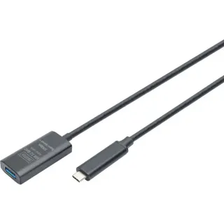 Digitus Aktives USB 3.2 Gen 2 Verlängerungskabel, USB-C Stecker > USB-A Buchse (schwarz, 5 Meter, Repeater Kabel)
