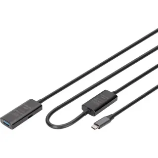 Digitus Aktives USB 3.2 Gen 1 Verlängerungskabel, USB-C Stecker > USB-A Buchse (schwarz, 10 Meter, Repeater Kabel)