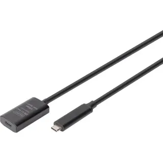 Digitus Aktives USB 3.2 Gen 2 Verlängerungskabel, USB-C Stecker > USB-C Buchse (schwarz, 5 Meter, Repeater Kabel)