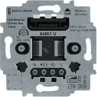 Busch-Jaeger LED-Tastdimmer-Einsatz flex Typ 64851 U, Unterputz, 3-240 Watt, Phasenan- und Phasenabschnitt (schwarz (matt), Retail)