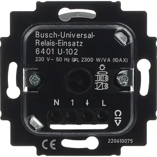 Busch-Jaeger Universal Relais Einsatz Unterputz 230 Volt 2300 Watt Typ 6401 U-102 (schwarz (glänzend), Retail)