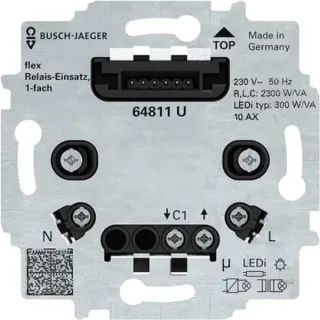 Busch-Jaeger Relais-Einsatz flex Typ 64811 U, 3-Leiter-Anschlusstechnik, Unterputzmontage (schwarz (glänzend), Retail)