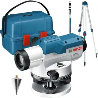 Bosch Professional Optisches Nivelliergerät GOL 32 G Professional, mit Baustativ (blau, Koffer, Maßeinheit 400 Gon)