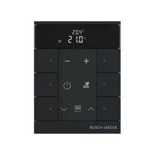 Busch-Jaeger Raumtemperaturregler mit Bedienfunktion sechsfach, Unterputz, mit LED-Anzeige, matt (schwarz (matt), Retail)