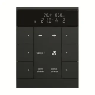 Busch-Jaeger Heizungs-, Lüftungs- und Klimagerät mit CO2- und Feuchtesensor, Raumtemperaturregler, KNX-Bus (schwarz (matt), Retail)