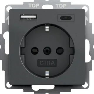 Gira Schutzkontaktsteckdose Typ F 16 Ampere 250 Volt mit USB-Spannungsversorgung 2-fach (anthrazit, Retail)