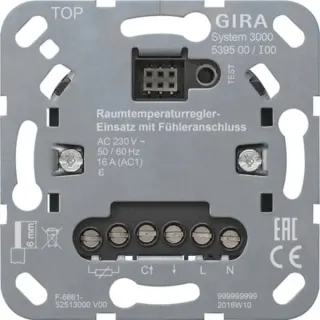Gira Raumtemperaturregler-Einsatz mit Fühleranschluss, Unterputz, 230 Volt AC, Typ 539500, Heizungsthermostat (Retail)