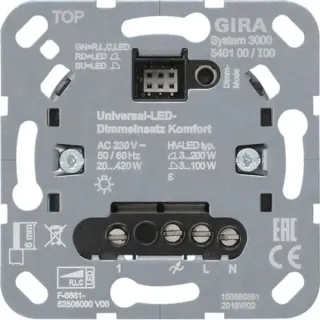 Gira Universal-LED-Dimmeinsatz Komfort, Typ 540100, Unterputz, Drucktaster, dimmbar, Dimmer (Retail)