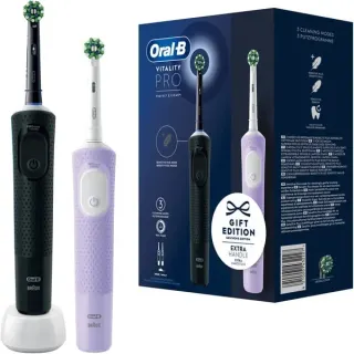 Oral-B Vitality Pro D103 Duo, Elektrische Zahnbürste (schwarz/lila, Black/Lilac Violet, inkl. 2. Handstück)